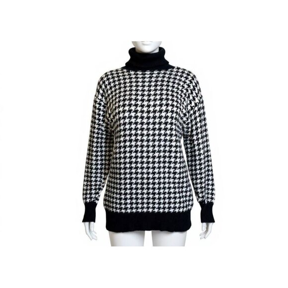 Vintage Neiman Marcus 100% Cashmere Houndstooth Turtleneck Sweater L - Picture 2 of 16
